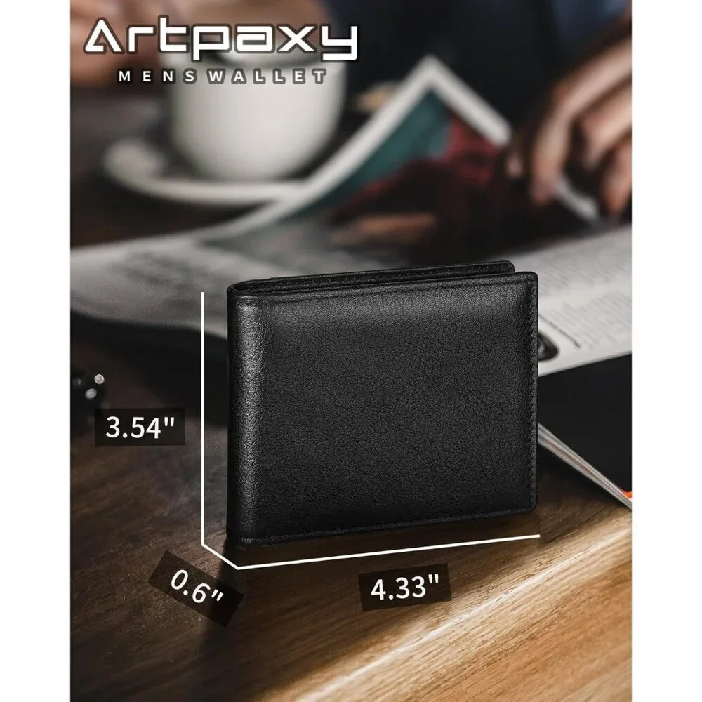 Men's Classic Holders Bifold Wallet Card Black Genuine Leather 2 Cash Pockets